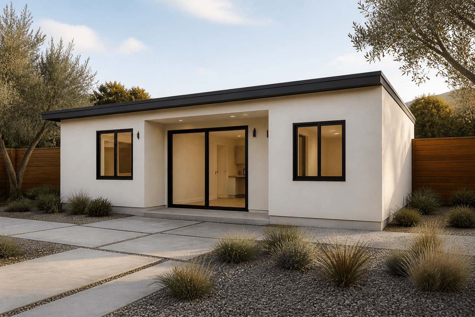 Smooth stucco exterior with Engineered slab